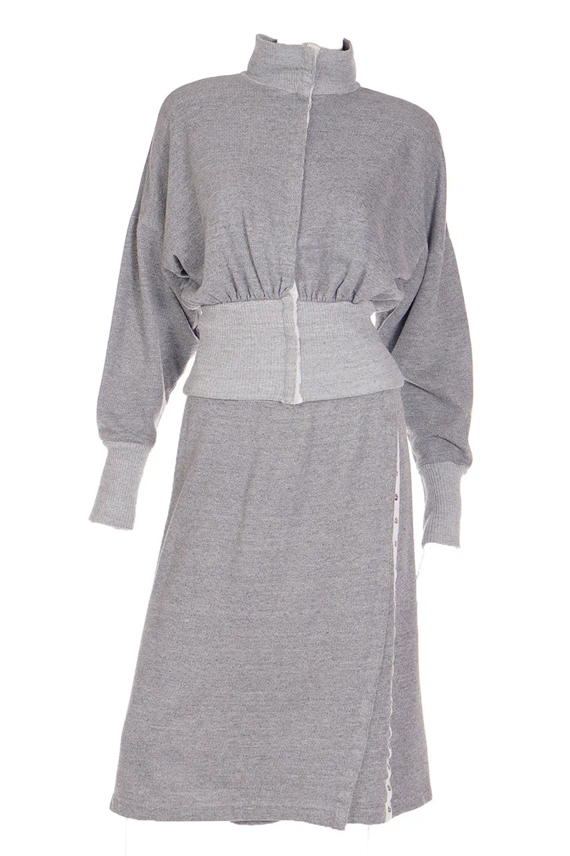 1980 Norma Kamali Sweats Gray Sweatshirt Dress w/ Sweater Top & Skirt