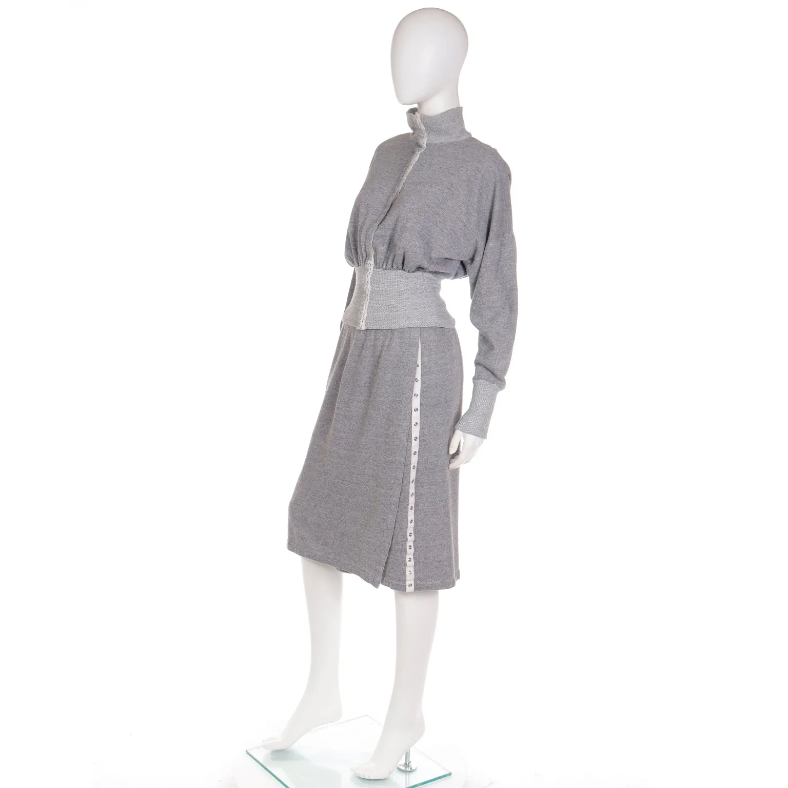 1980 Norma Kamali Sweats Gray Sweatshirt Dress w/ Sweater Top & Skirt