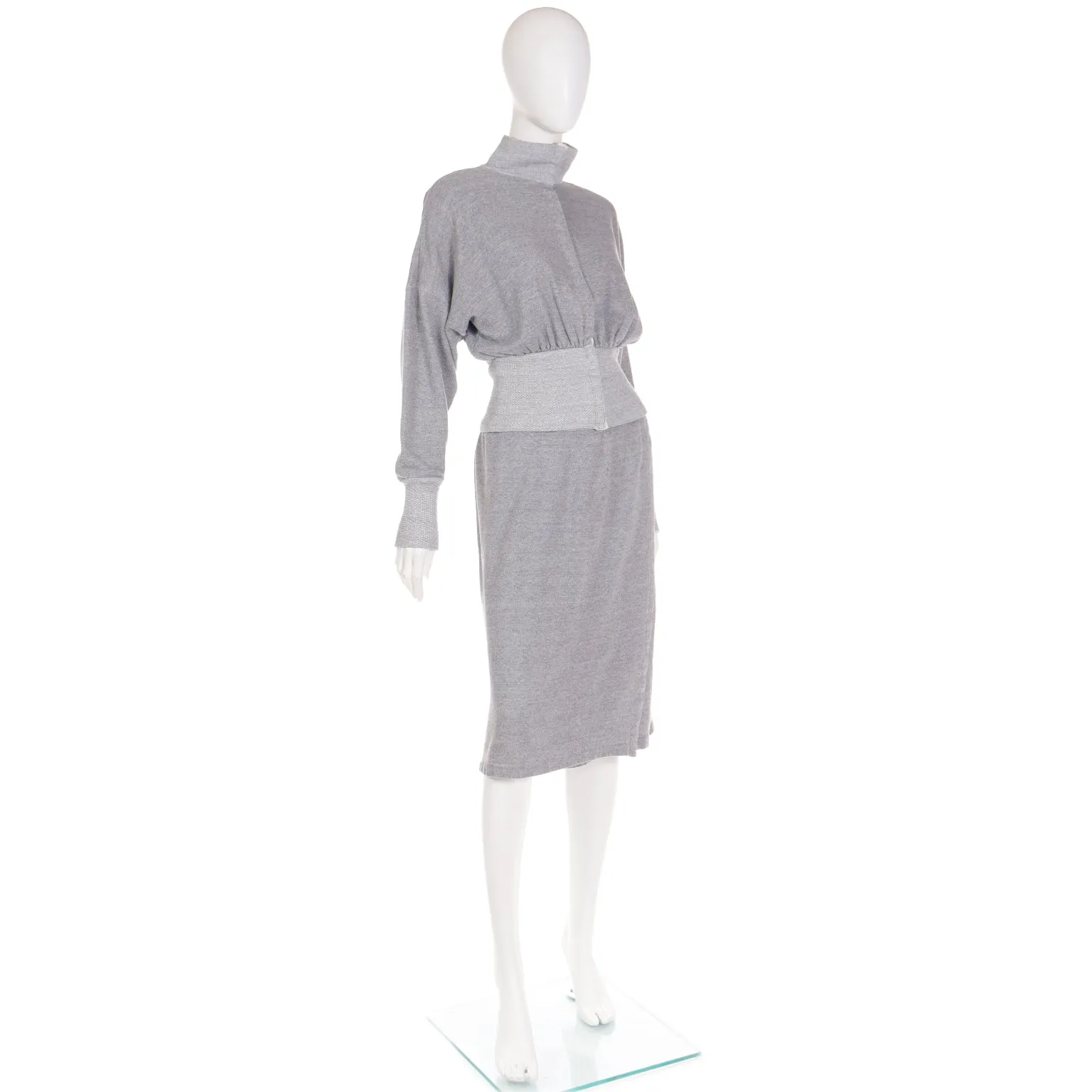 1980 Norma Kamali Sweats Gray Sweatshirt Dress w/ Sweater Top & Skirt