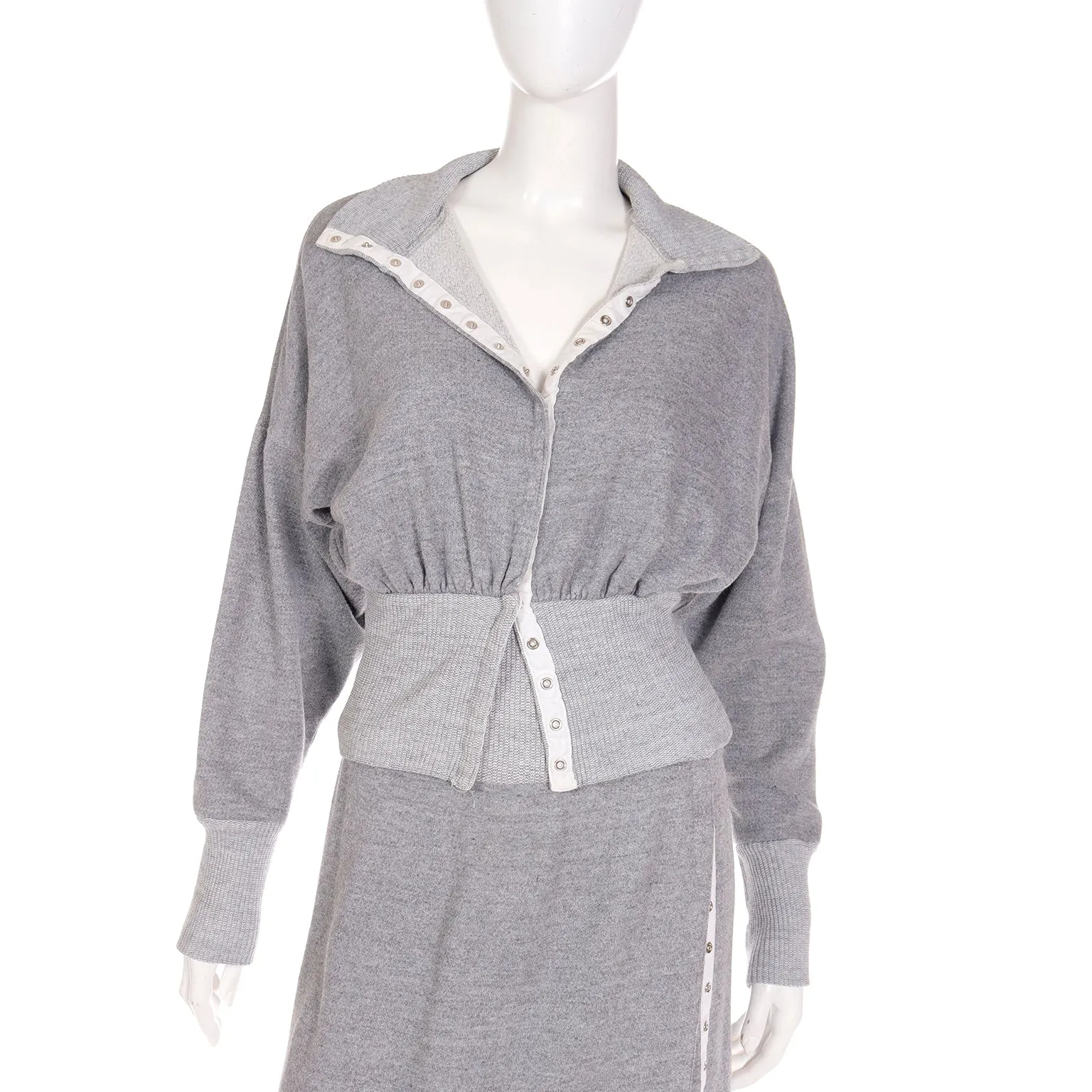 1980 Norma Kamali Sweats Gray Sweatshirt Dress w/ Sweater Top & Skirt