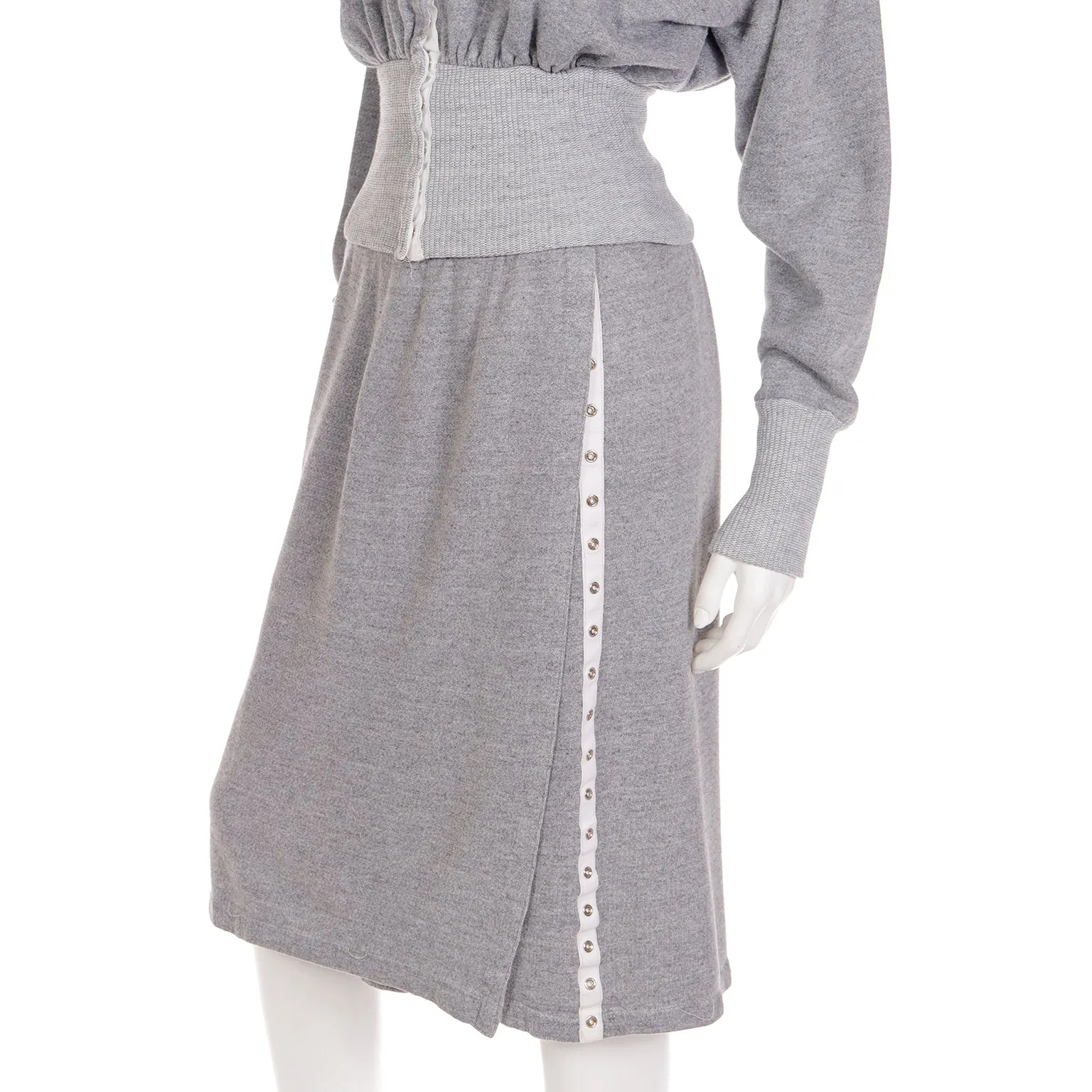 1980 Norma Kamali Sweats Gray Sweatshirt Dress w/ Sweater Top & Skirt