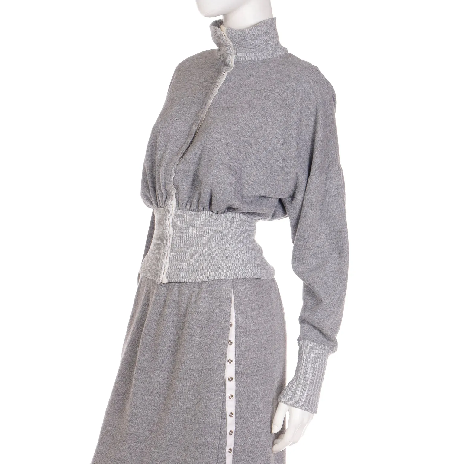 1980 Norma Kamali Sweats Gray Sweatshirt Dress w/ Sweater Top & Skirt