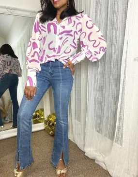 Abstract Print Lilac Blouse One size