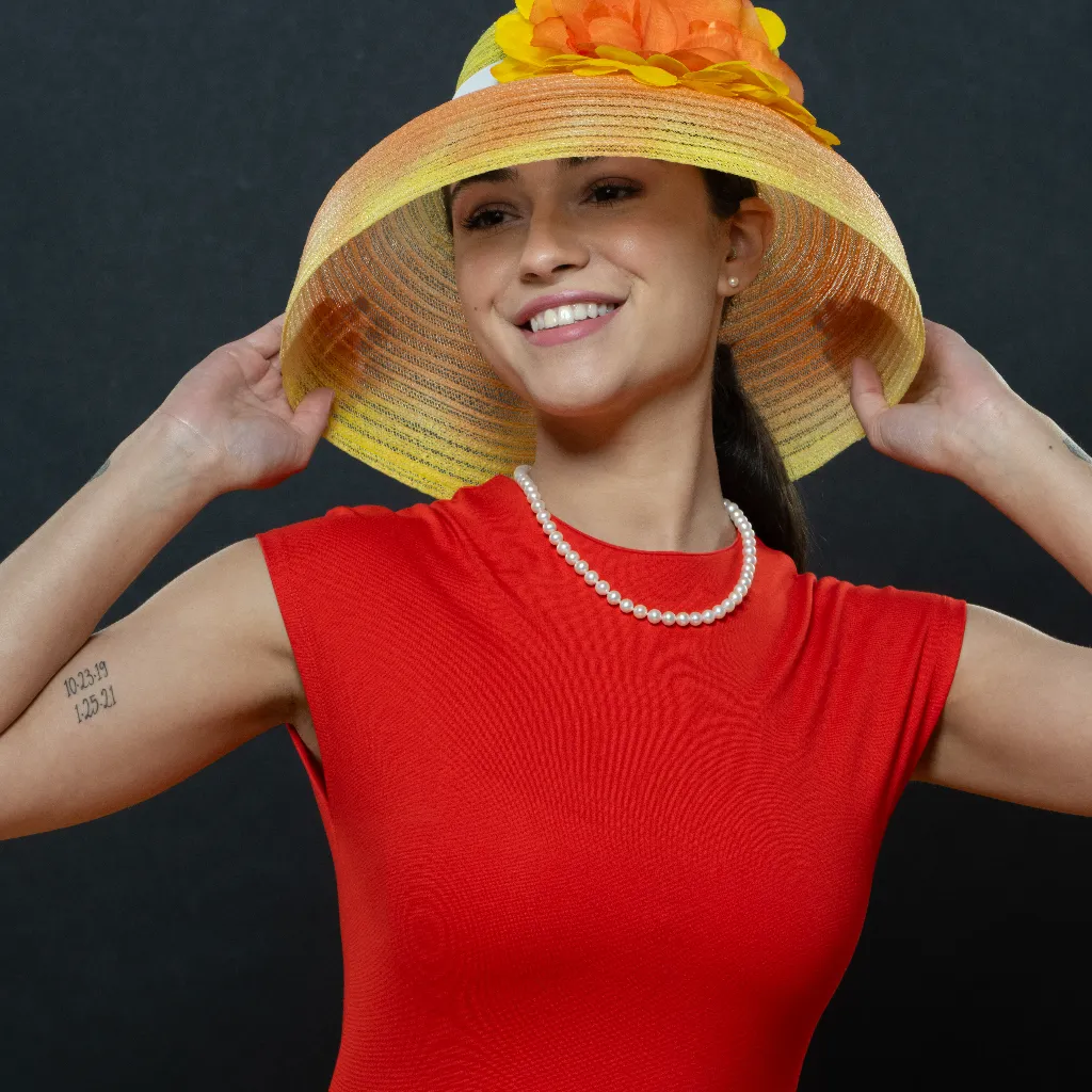 AC4433-Orange and Yellow flower dress hat