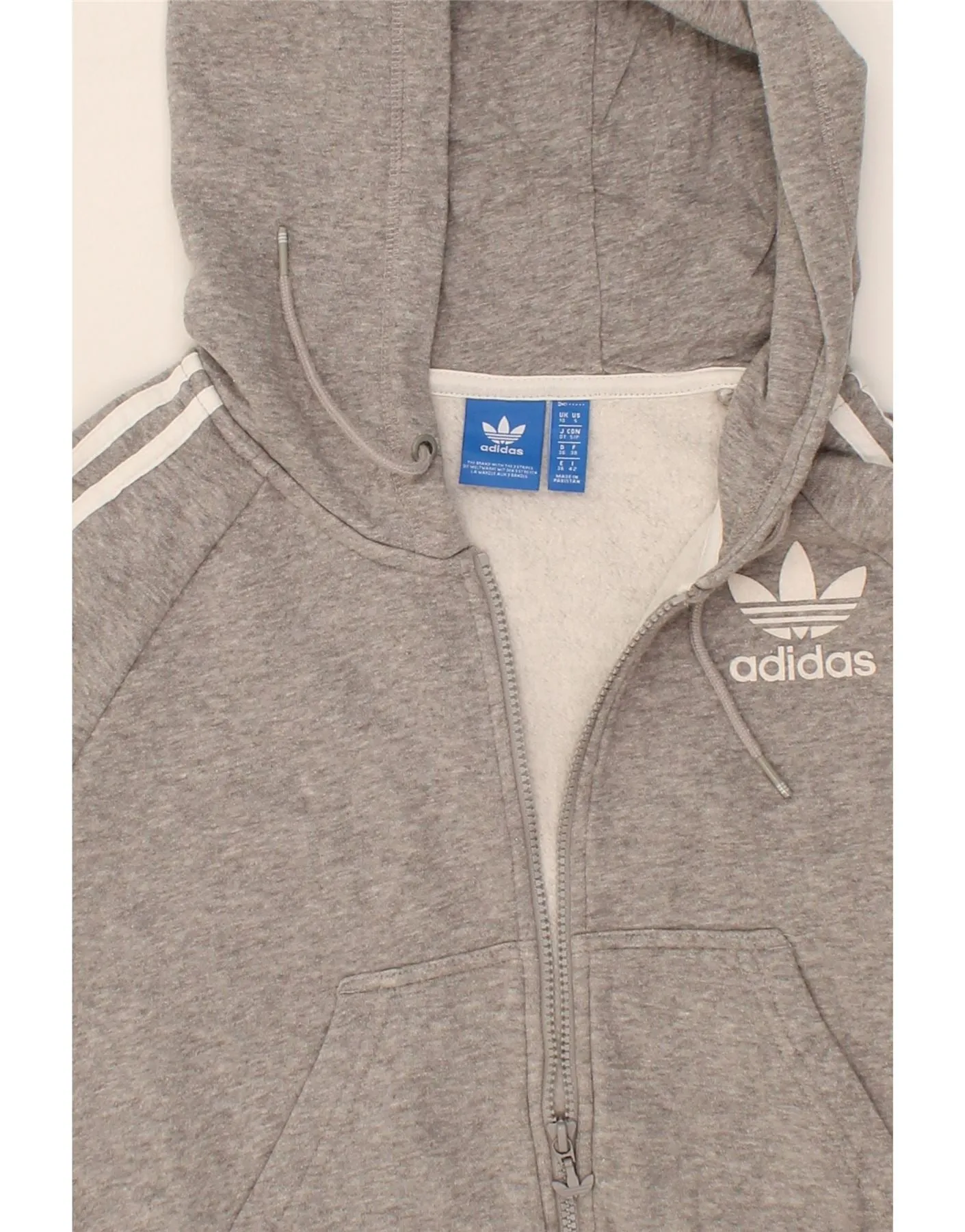 ADIDAS Womens Crop Zip Hoodie Sweater UK 10 Small Grey Flecked Cotton