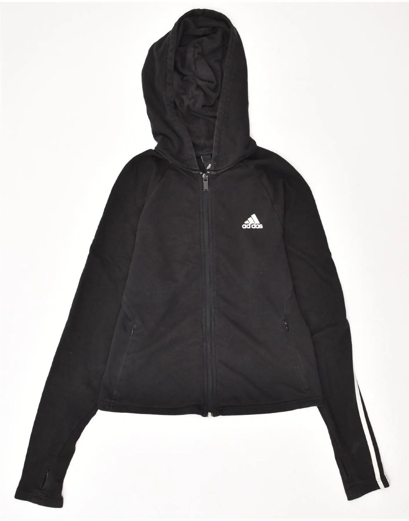 ADIDAS Womens Crop Zip Hoodie Sweater UK 12/14 Medium Black Cotton