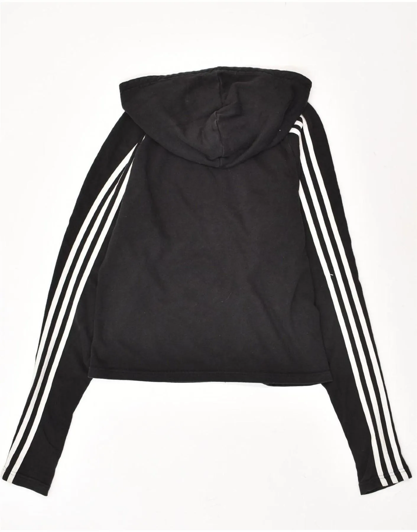 ADIDAS Womens Crop Zip Hoodie Sweater UK 12/14 Medium Black Cotton