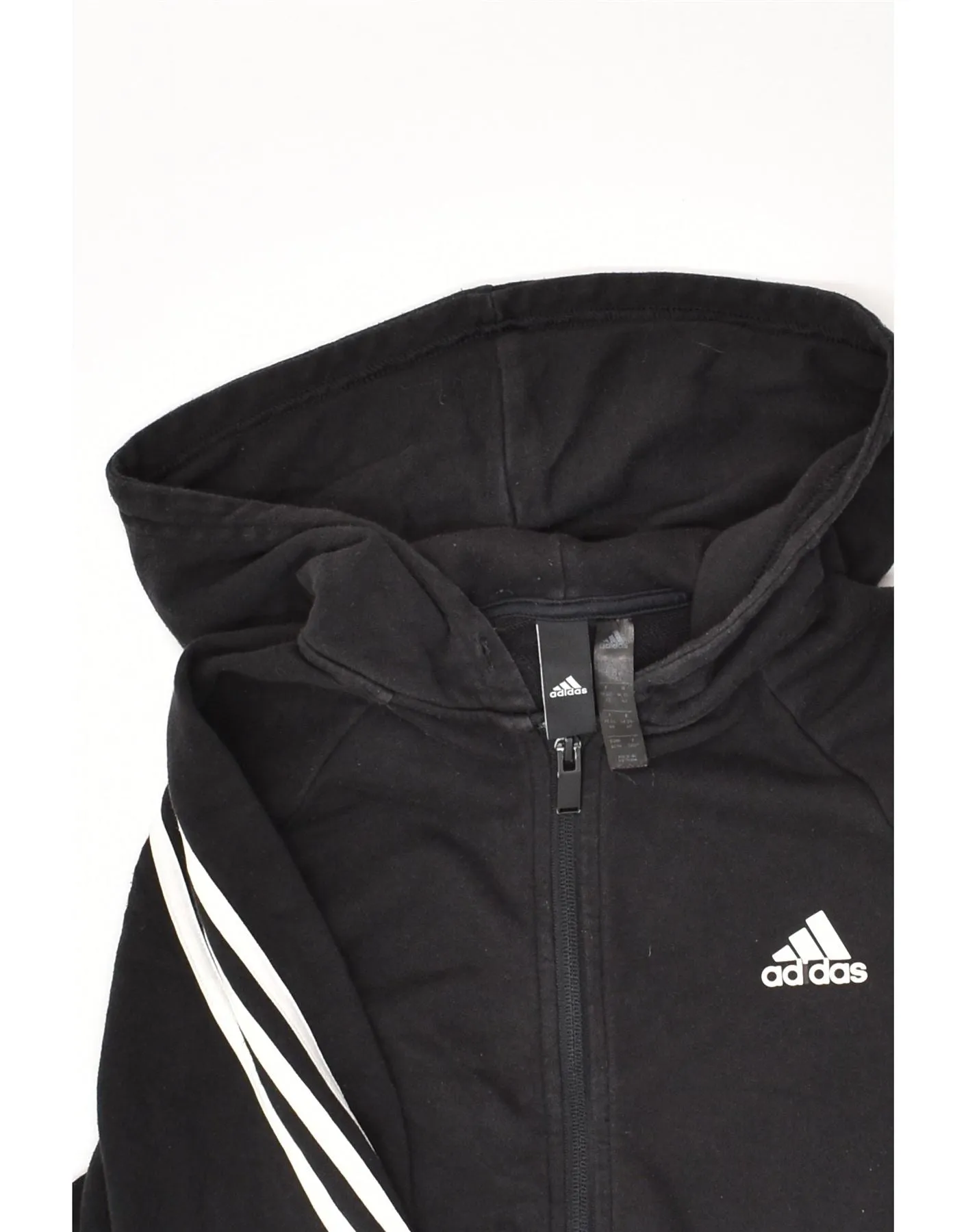 ADIDAS Womens Crop Zip Hoodie Sweater UK 12/14 Medium Black Cotton