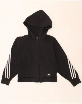 ADIDAS Womens Oversized Crop Zip Hoodie Sweater UK 4/6 XS Black Cotton