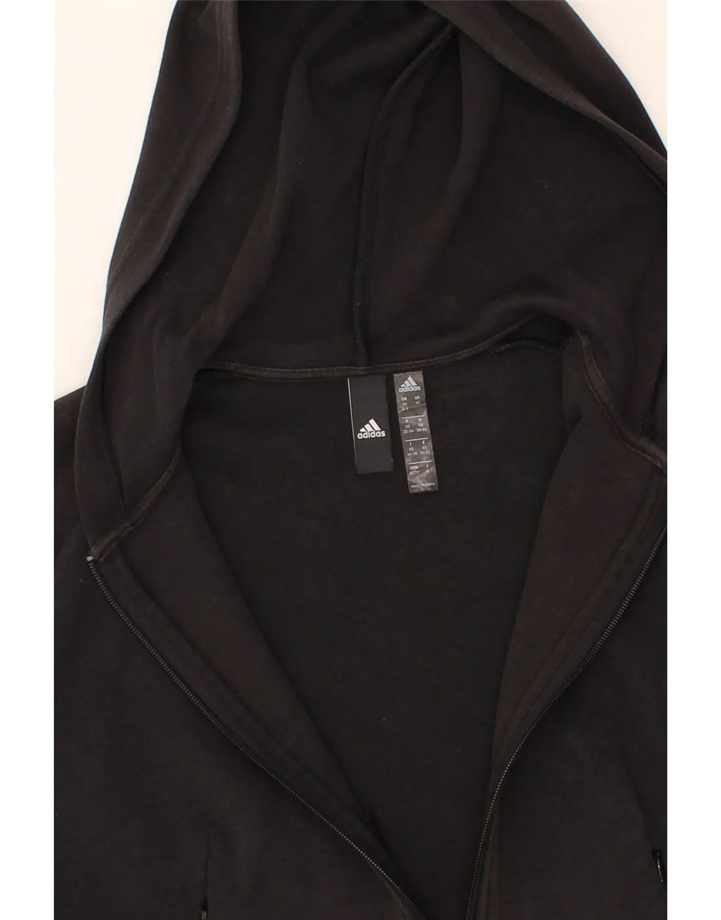 ADIDAS Womens Oversized Crop Zip Hoodie Sweater UK 4/6 XS Black Cotton
