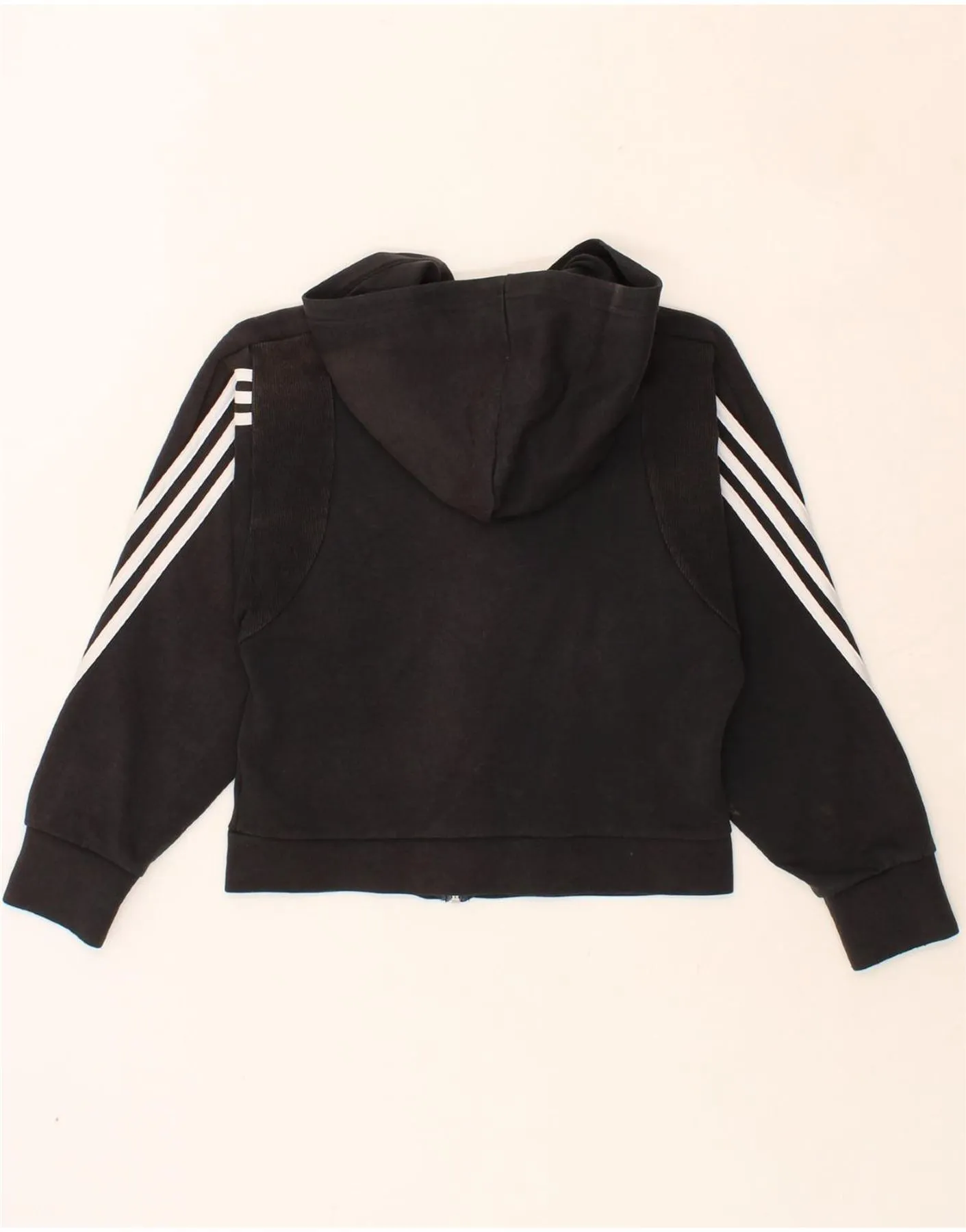 ADIDAS Womens Oversized Crop Zip Hoodie Sweater UK 4/6 XS Black Cotton