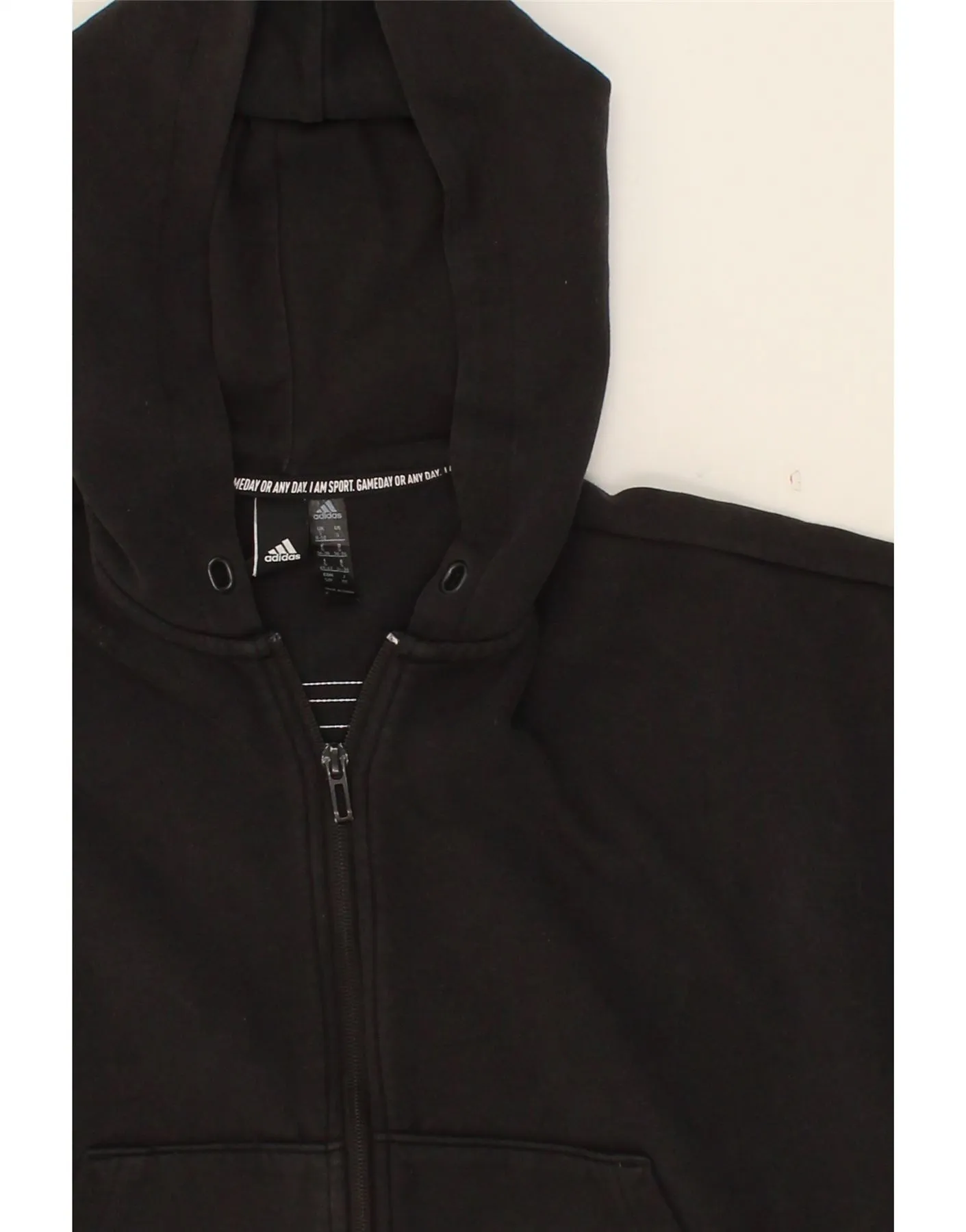 ADIDAS Womens Oversized Crop Zip Hoodie Sweater UK 8/10 Small Black Cotton