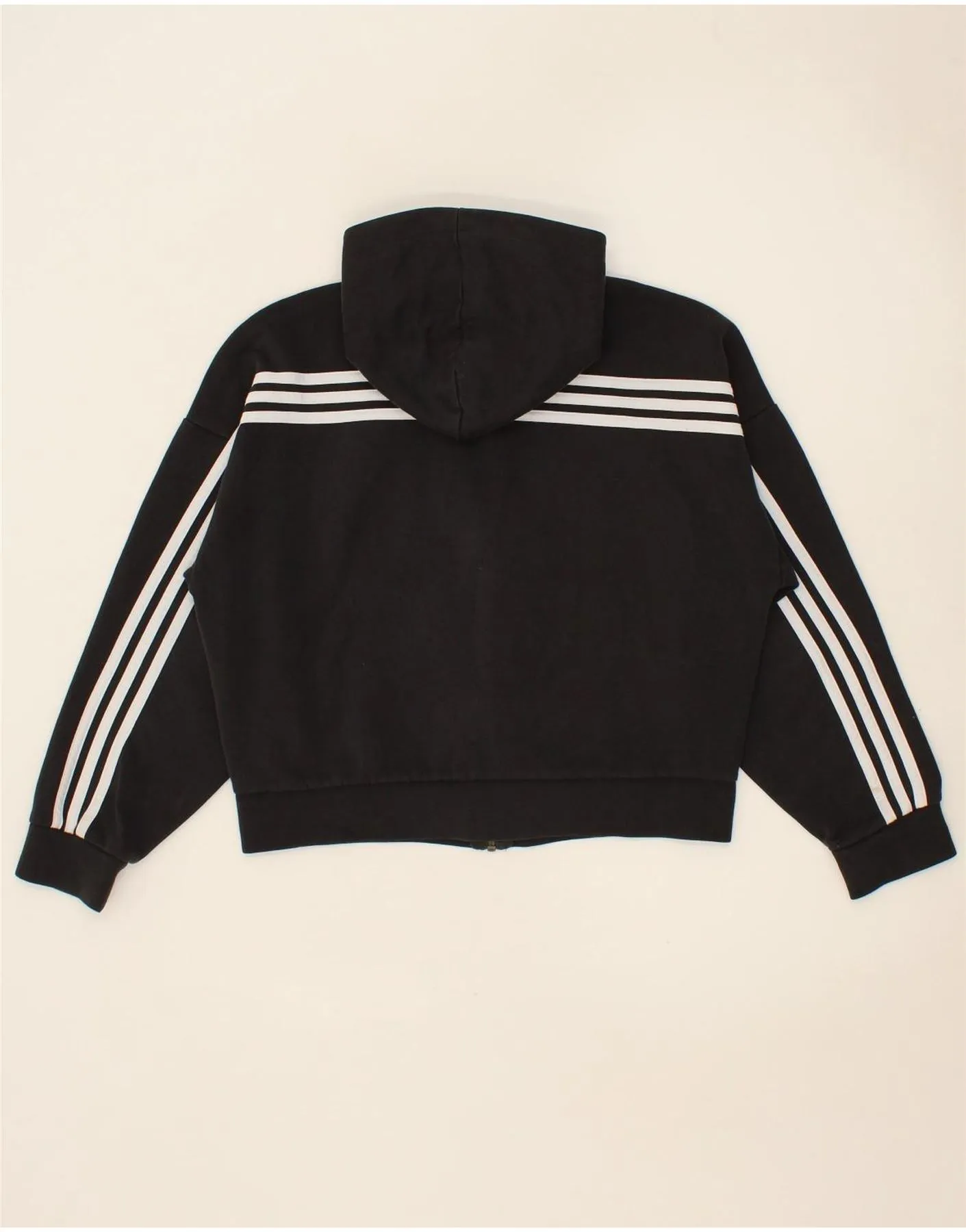 ADIDAS Womens Oversized Crop Zip Hoodie Sweater UK 8/10 Small Black Cotton