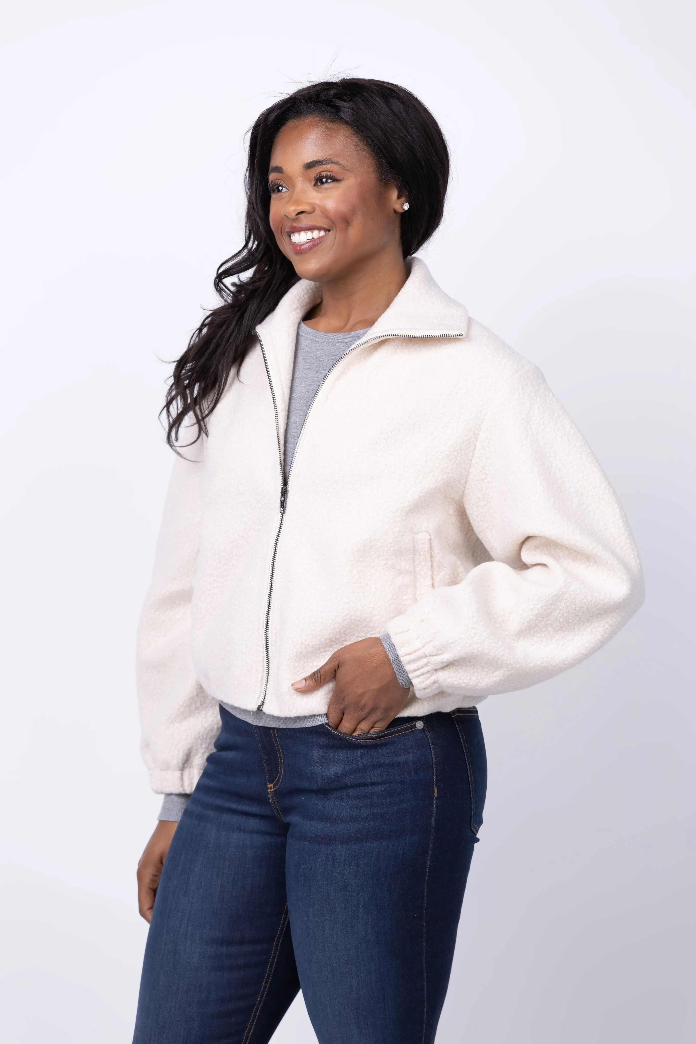 Amanda Uprichard Como Bomber Jacket in Oat
