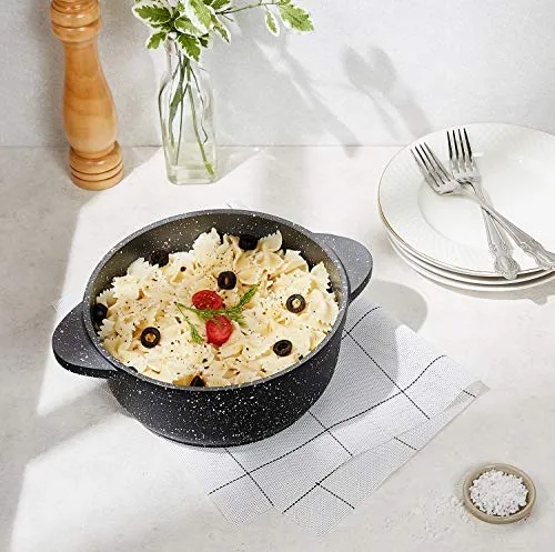 Amazon Brand - Solimo Die Cast Aluminium Non Stick 5 layer coating Casserole (20cm, Black, 1 Piece)
