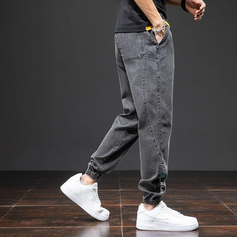 Anbican Black Blue Denim Joggers Mens/Jeans Pants Plus Size