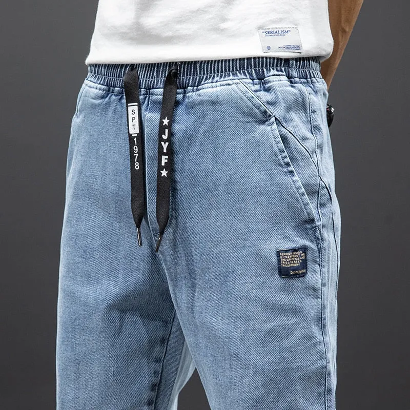 Anbican Black Blue Denim Joggers Mens/Jeans Pants Plus Size