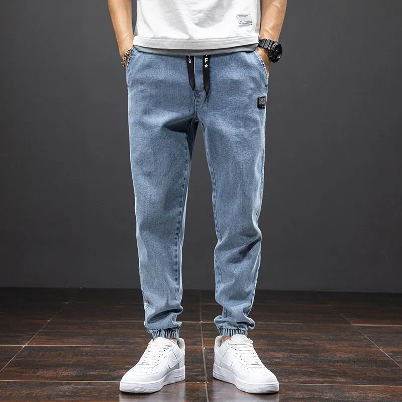 Anbican Black Blue Denim Joggers Mens/Jeans Pants Plus Size