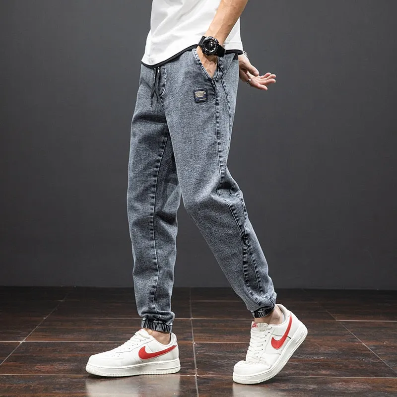 Anbican Black Blue Denim Joggers Mens/Jeans Pants Plus Size