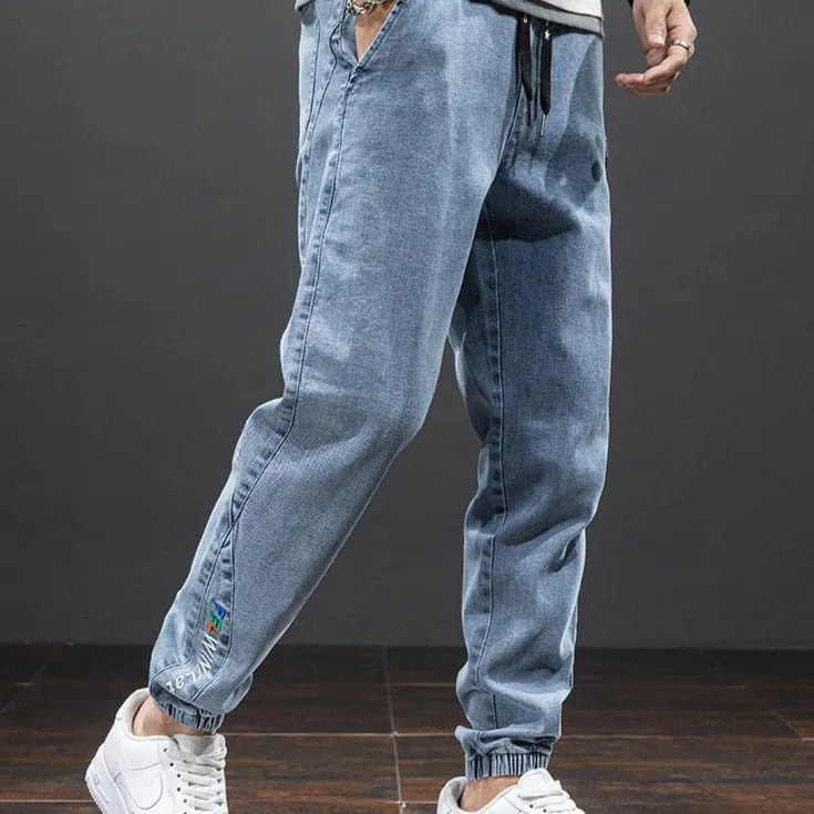 Anbican Black Blue Denim Joggers Mens/Jeans Pants Plus Size