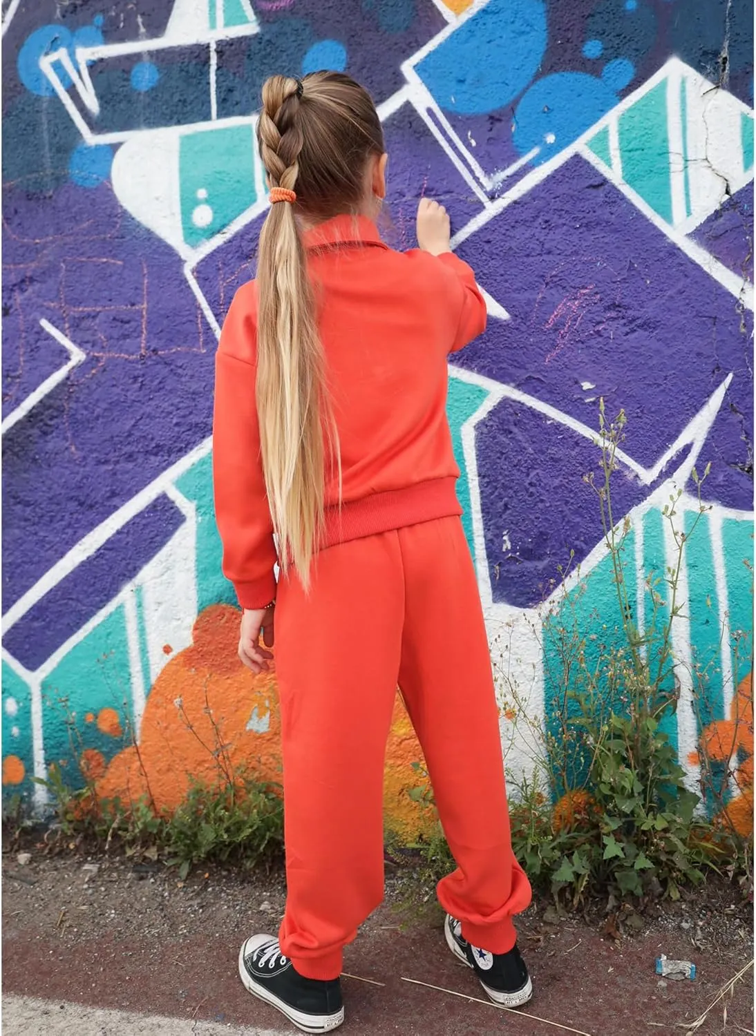 Arshiner Girls 2 Piece Set Half Zip Lapel Collar Tracksuit Sets