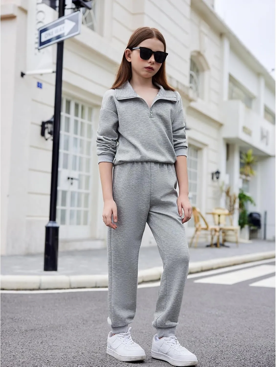 Arshiner Girls 2 Piece Set Half Zip Lapel Collar Tracksuit Sets