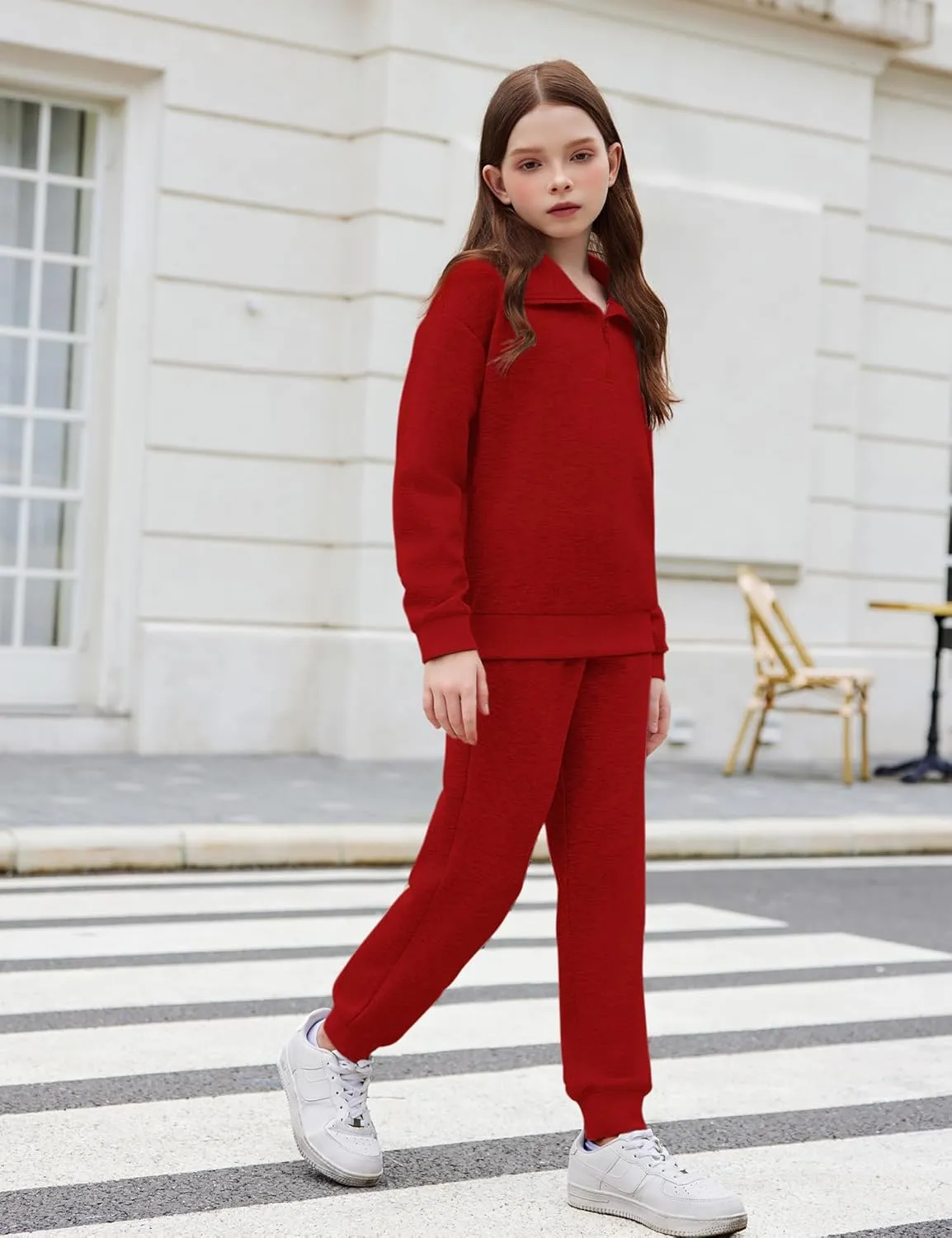 Arshiner Girls 2 Piece Set Half Zip Lapel Collar Tracksuit Sets