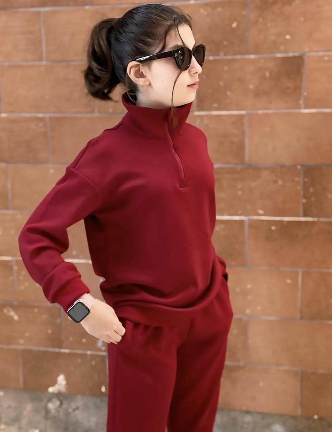 Arshiner Girls 2 Piece Set Half Zip Lapel Collar Tracksuit Sets