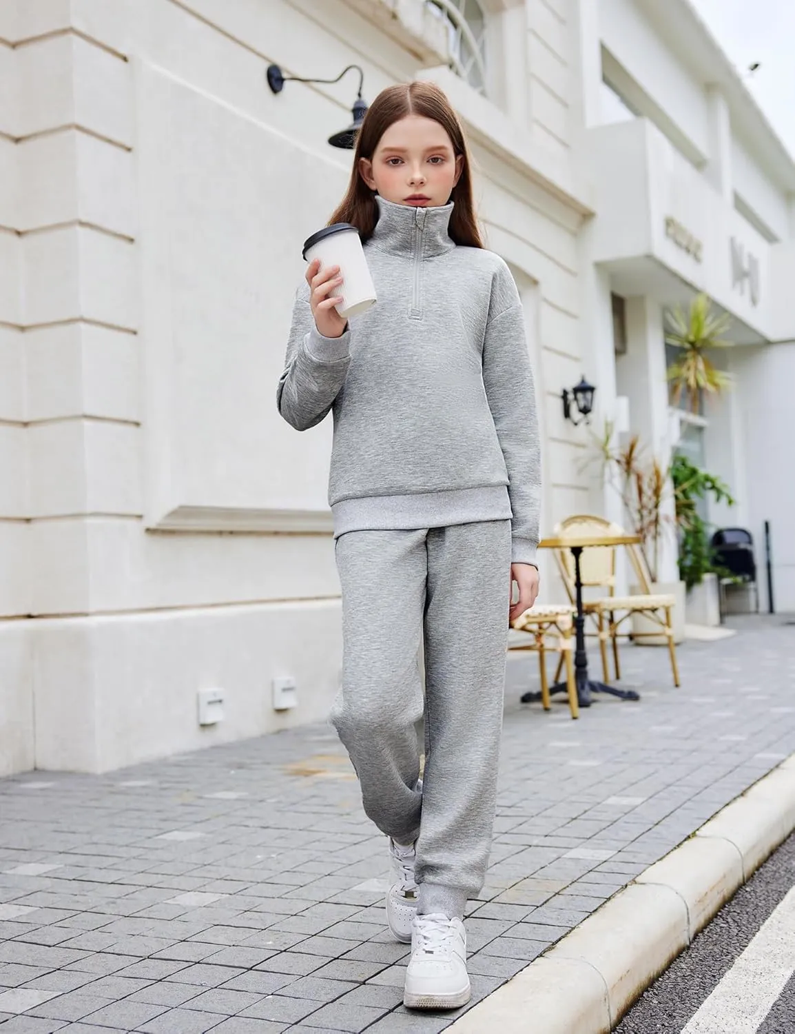 Arshiner Girls 2 Piece Set Half Zip Lapel Collar Tracksuit Sets