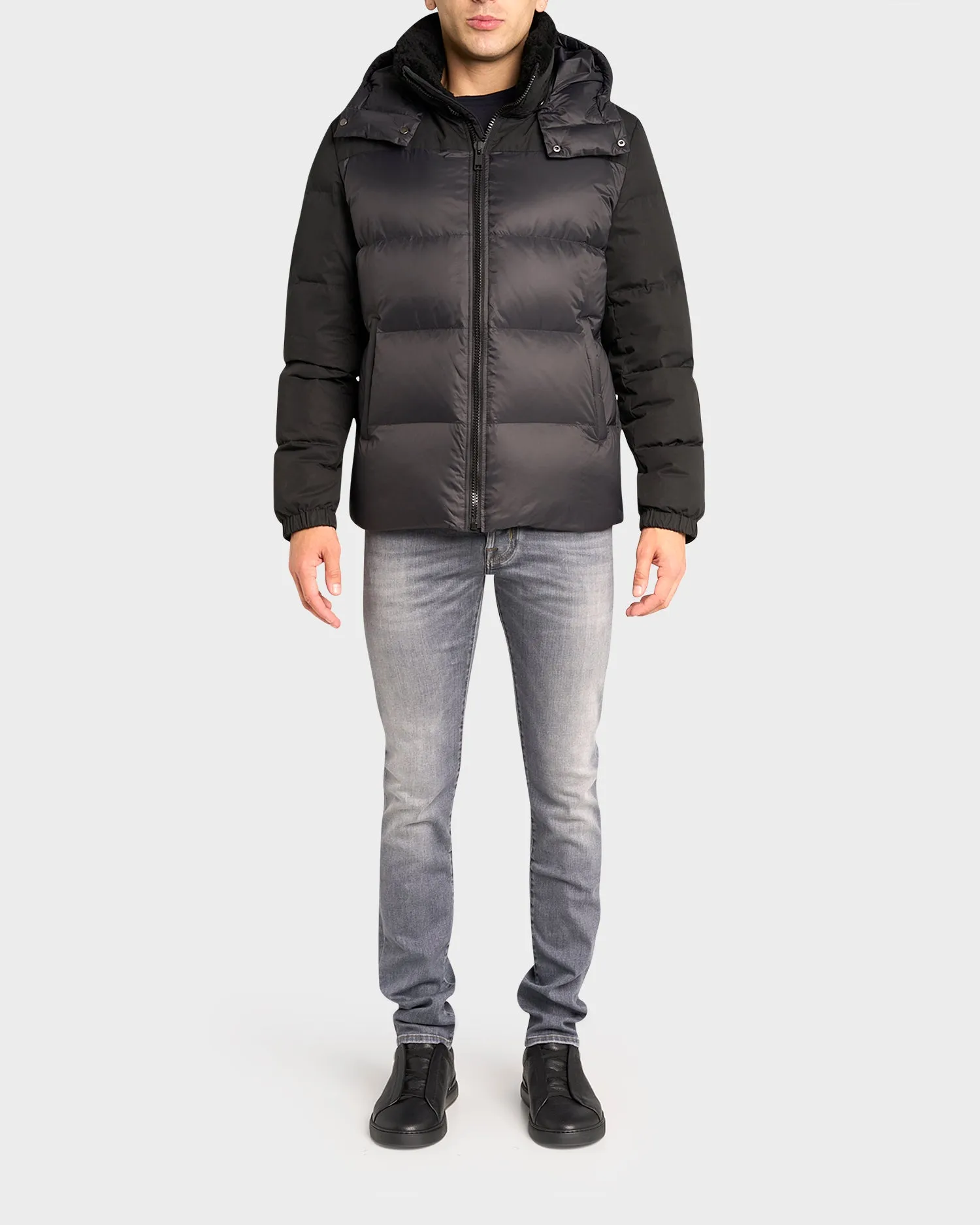 Black Shearling Puffer Jacket