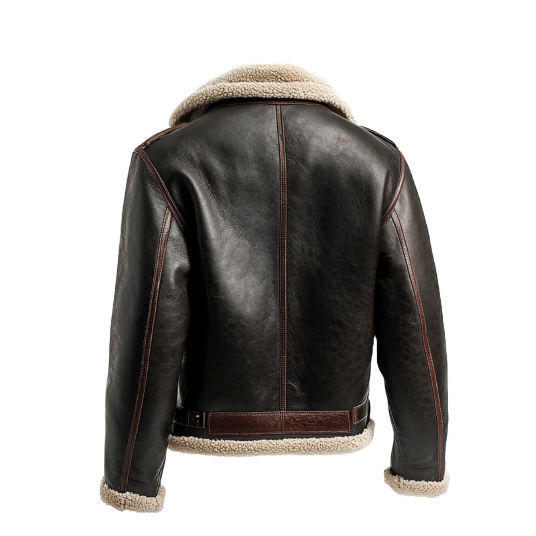 Brown Shearling Leather Jacket - Aviator-Inspired Design | El Zoro