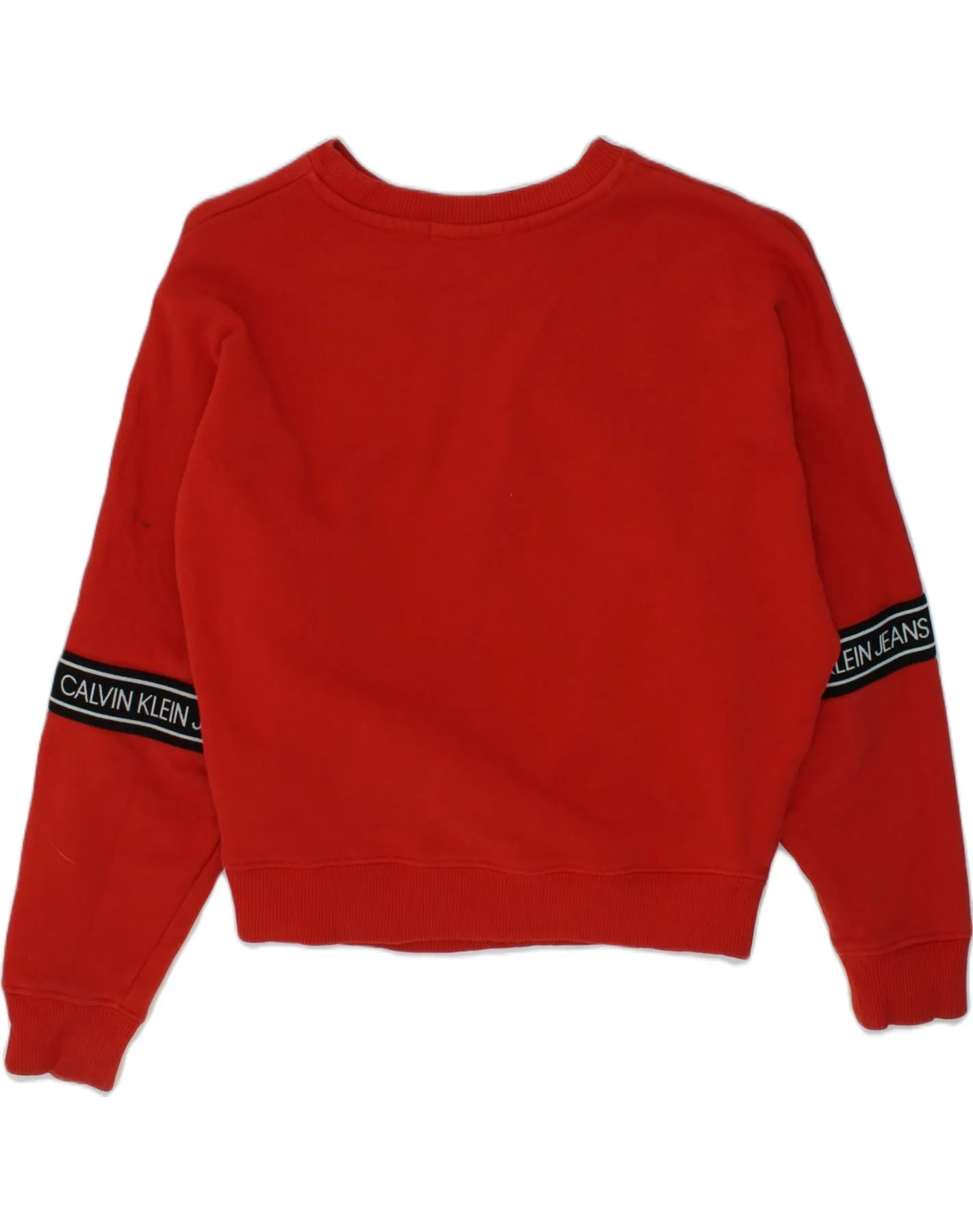 CALVIN KLEIN Girls Crop Graphic Sweatshirt Jumper 7-8 Years Red Cotton