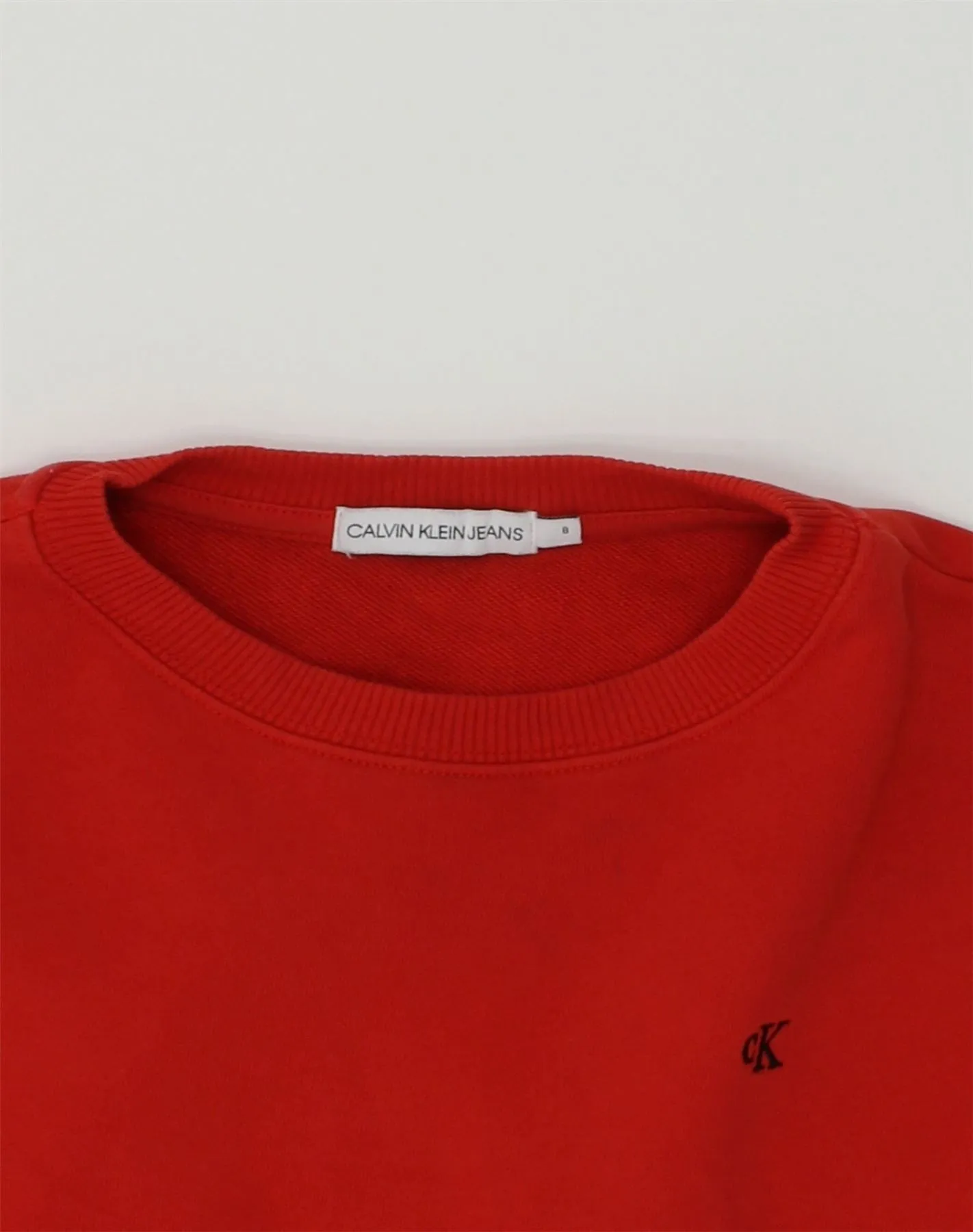CALVIN KLEIN Girls Crop Graphic Sweatshirt Jumper 7-8 Years Red Cotton