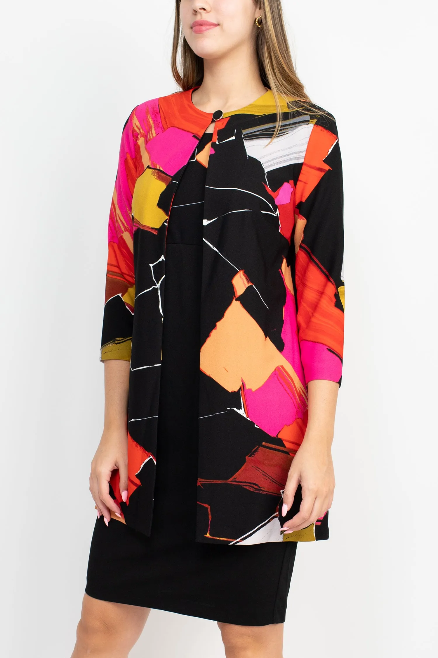Danny & Nicole Scoop Neck Sleeveless Zipper Back Bodycon Multi Print Crepe Dress with Matching Jacket