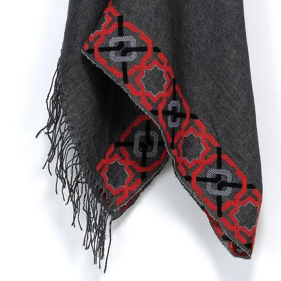 GRAY LINEN SHAWL CAPRI RED HALF-ALHAMBRA