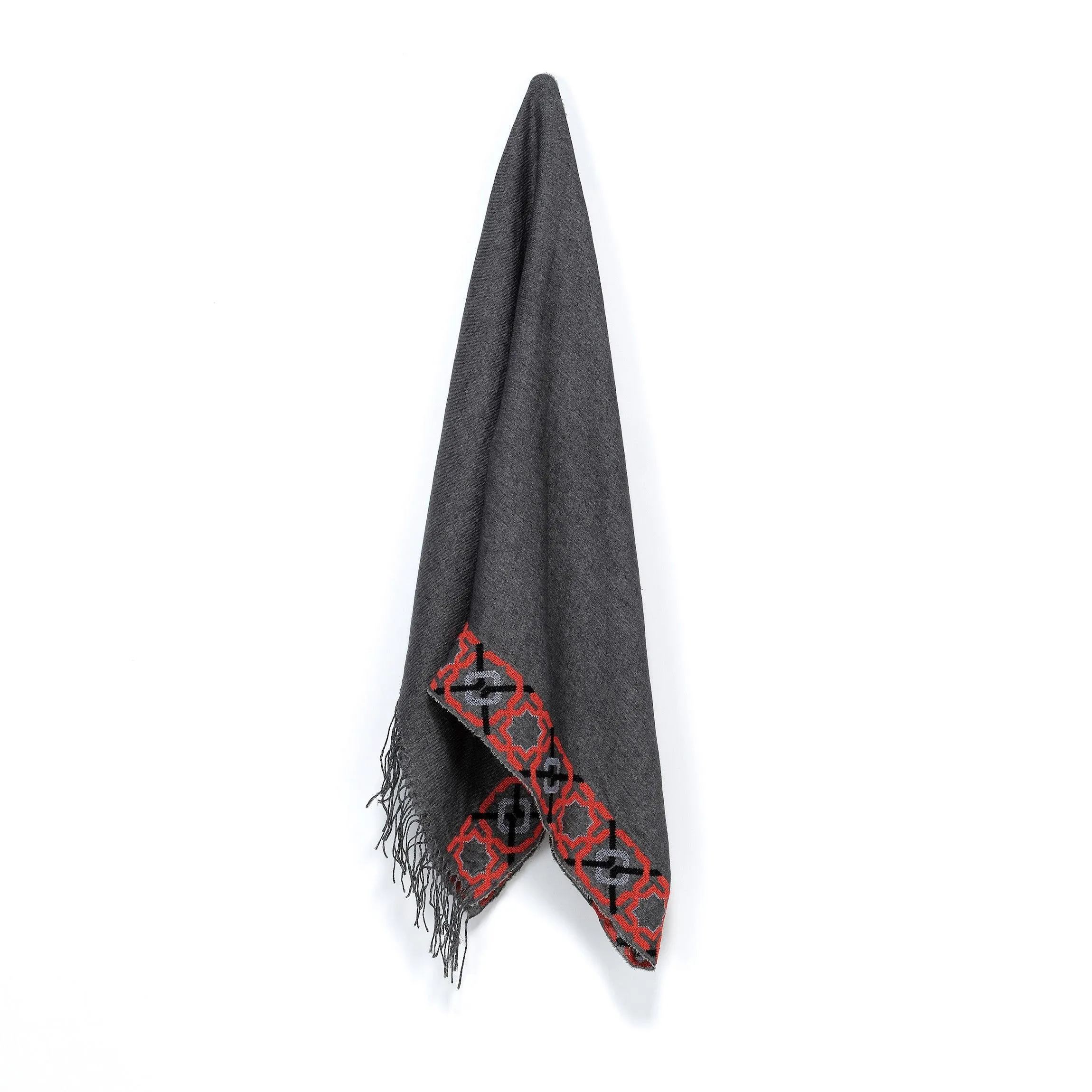 GRAY LINEN SHAWL CAPRI RED HALF-ALHAMBRA