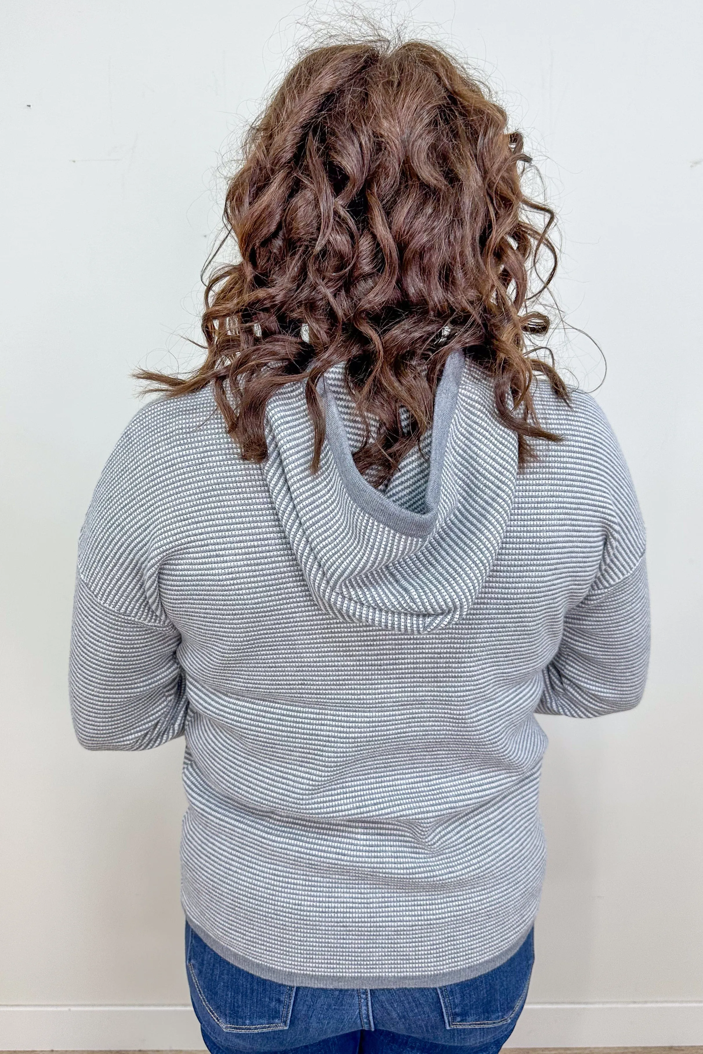Grey & White Stripe Hooded Sweater