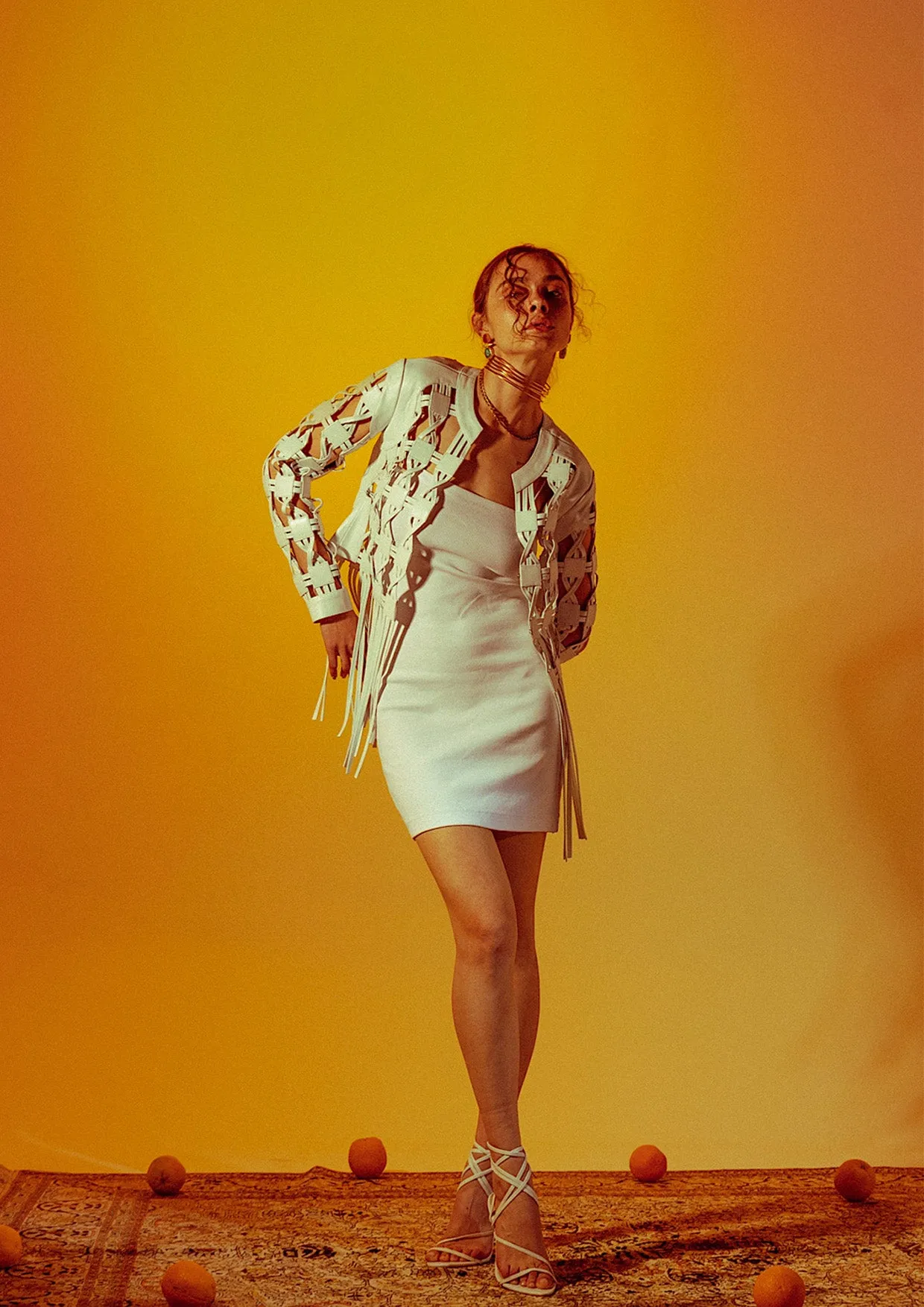 Heather Geometric Cut-Out Fringed Leather Jacket