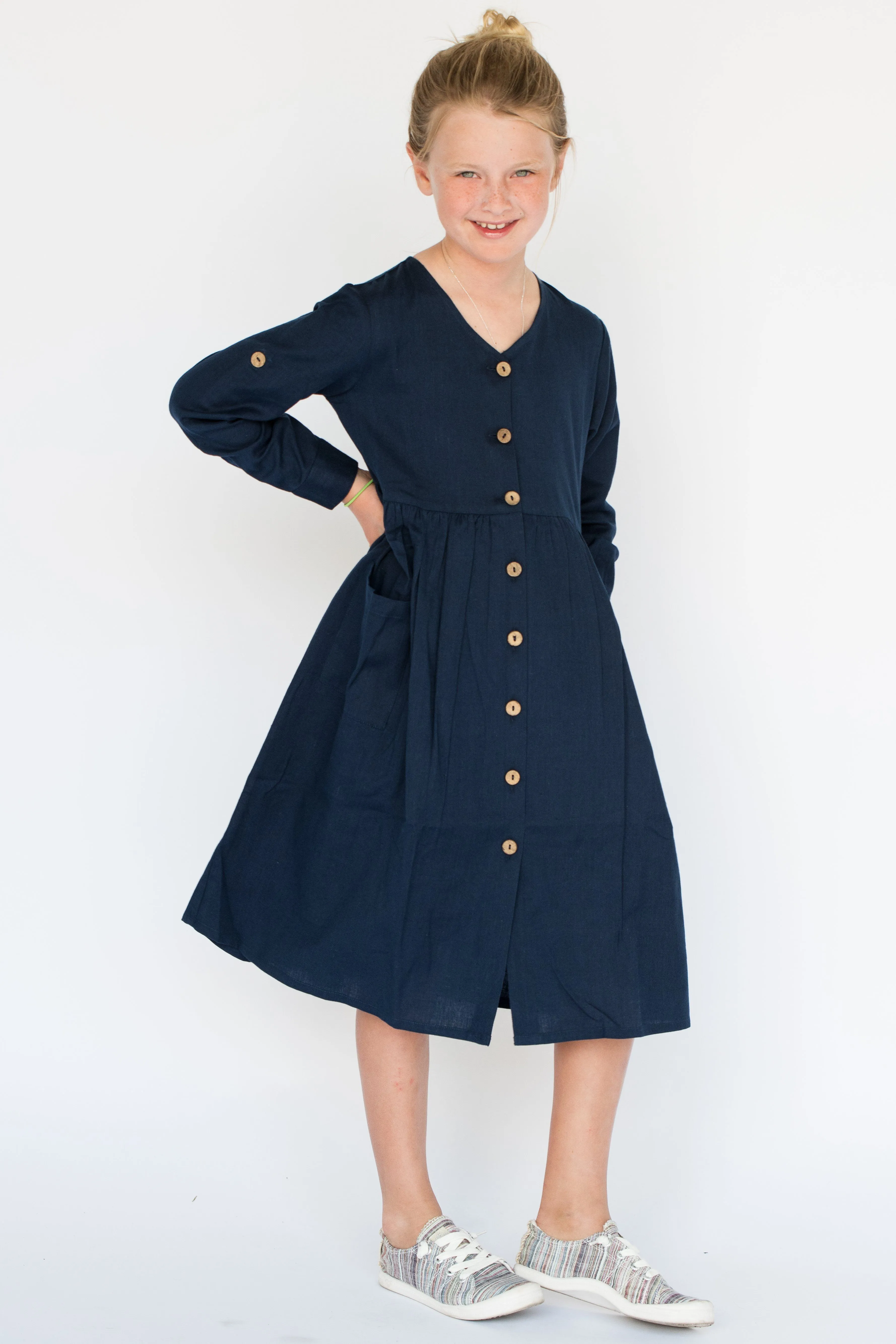 Indigo V Neck Shirt Dress