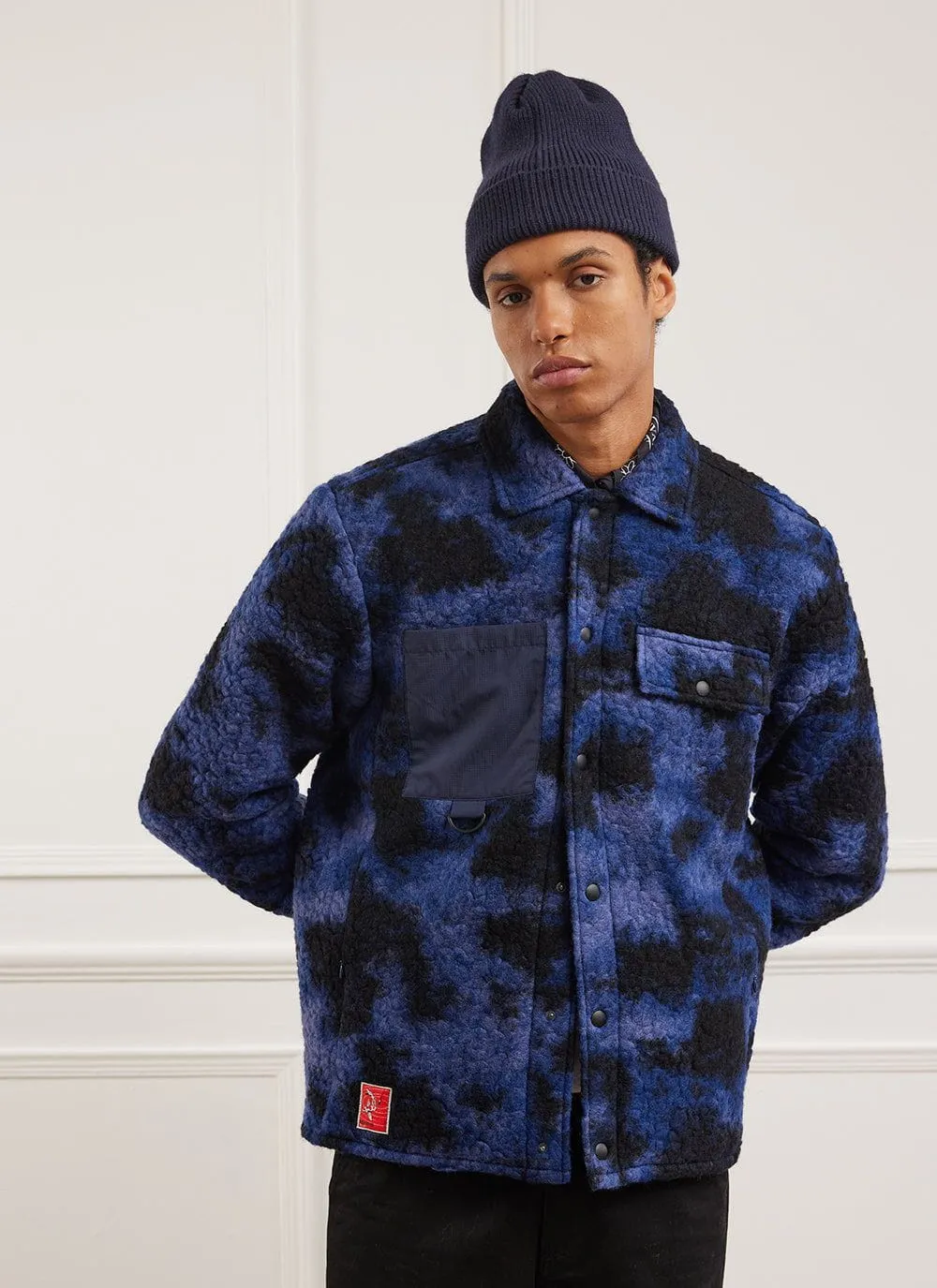 Jacquard Teddy Fleece Overshirt | Wool | Navy