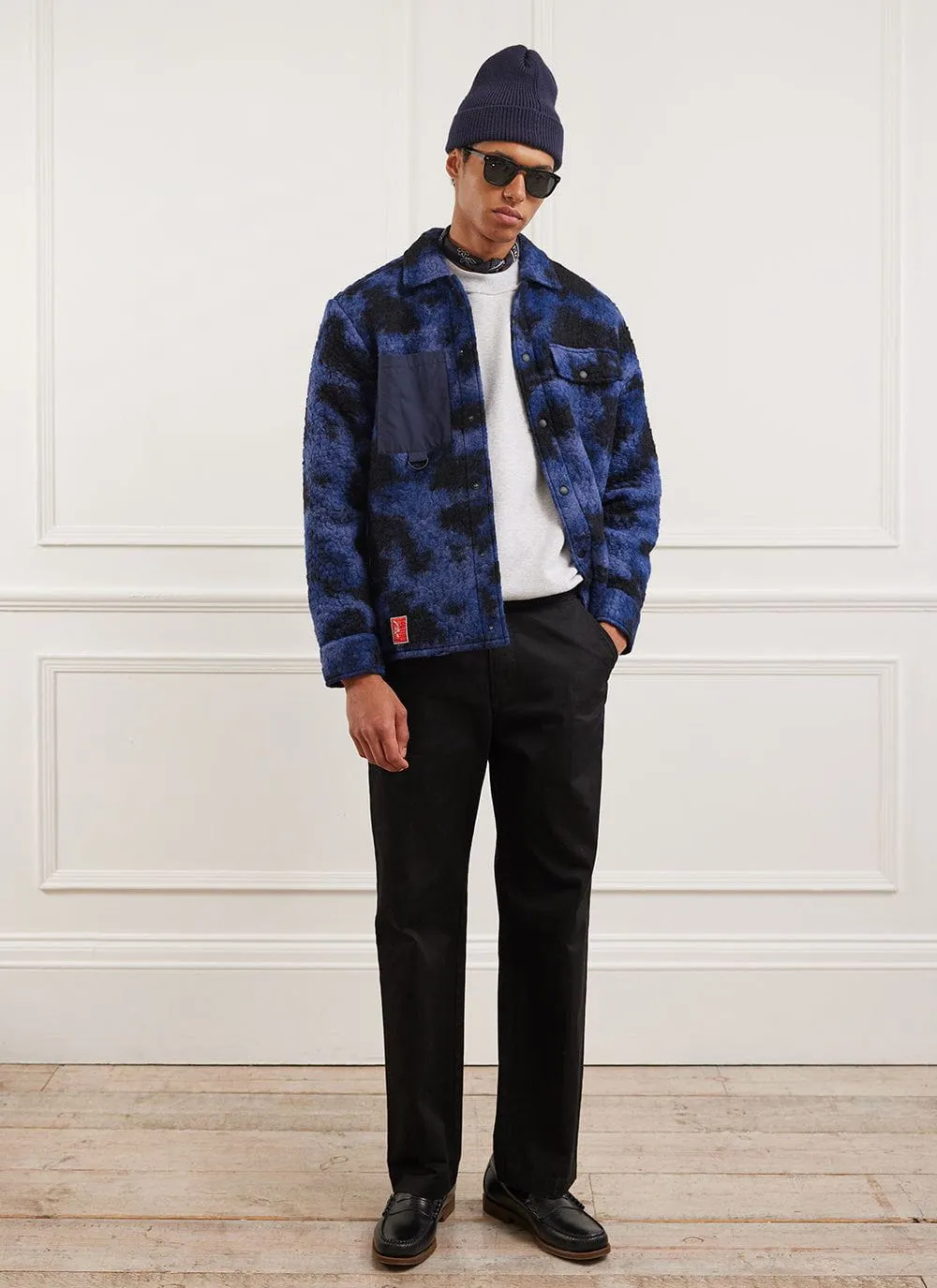 Jacquard Teddy Fleece Overshirt | Wool | Navy