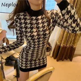 Joskaa hoco dresses Christmas Gift Vintage Slim Long Sleeve Sweater Woman Dress Autumn and Winter 2024 New Robe Ins O-Neck Vestido Mini Elegante
