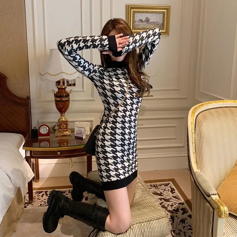 Joskaa hoco dresses Christmas Gift Vintage Slim Long Sleeve Sweater Woman Dress Autumn and Winter 2024 New Robe Ins O-Neck Vestido Mini Elegante