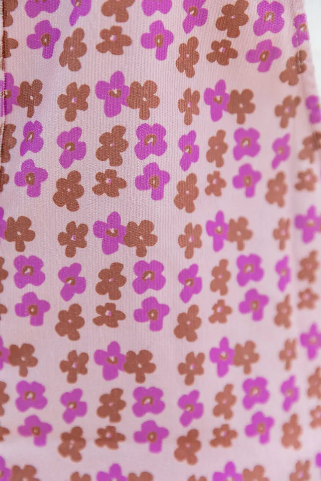 Keep On Wishing Pink Multi Daisy Printed Corded Overall Dress FINAL SALE