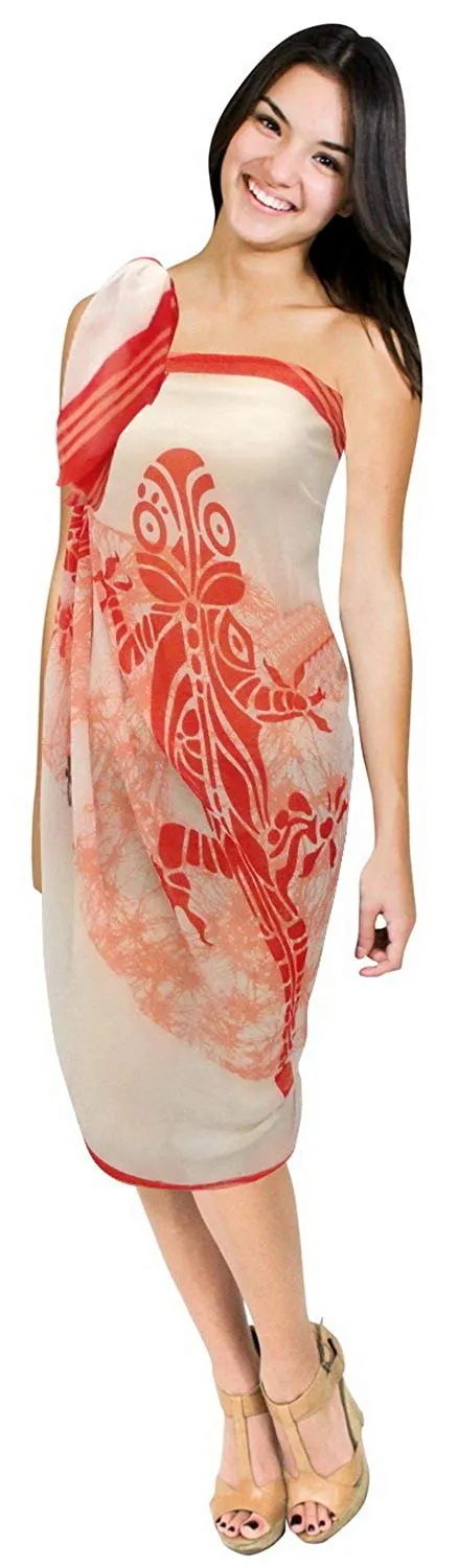 LA LEELA Sheer Chiffon Bikini Suit Cover Up Sarong Printed 72"X42" Orange_5628
