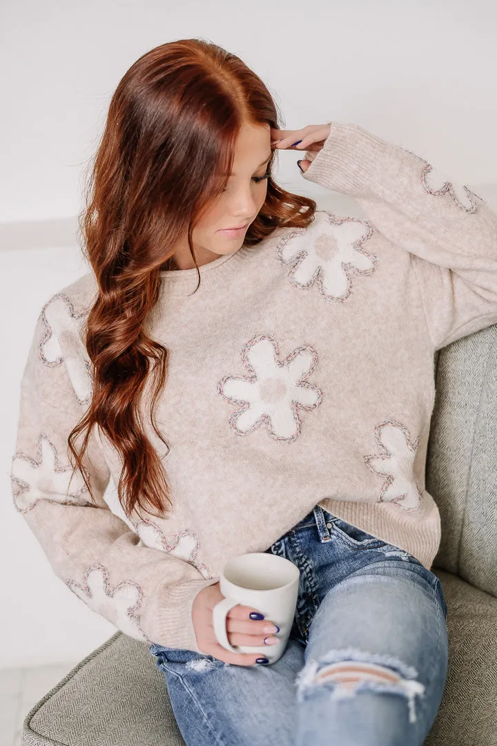 Lurex Edge Flower Sweater