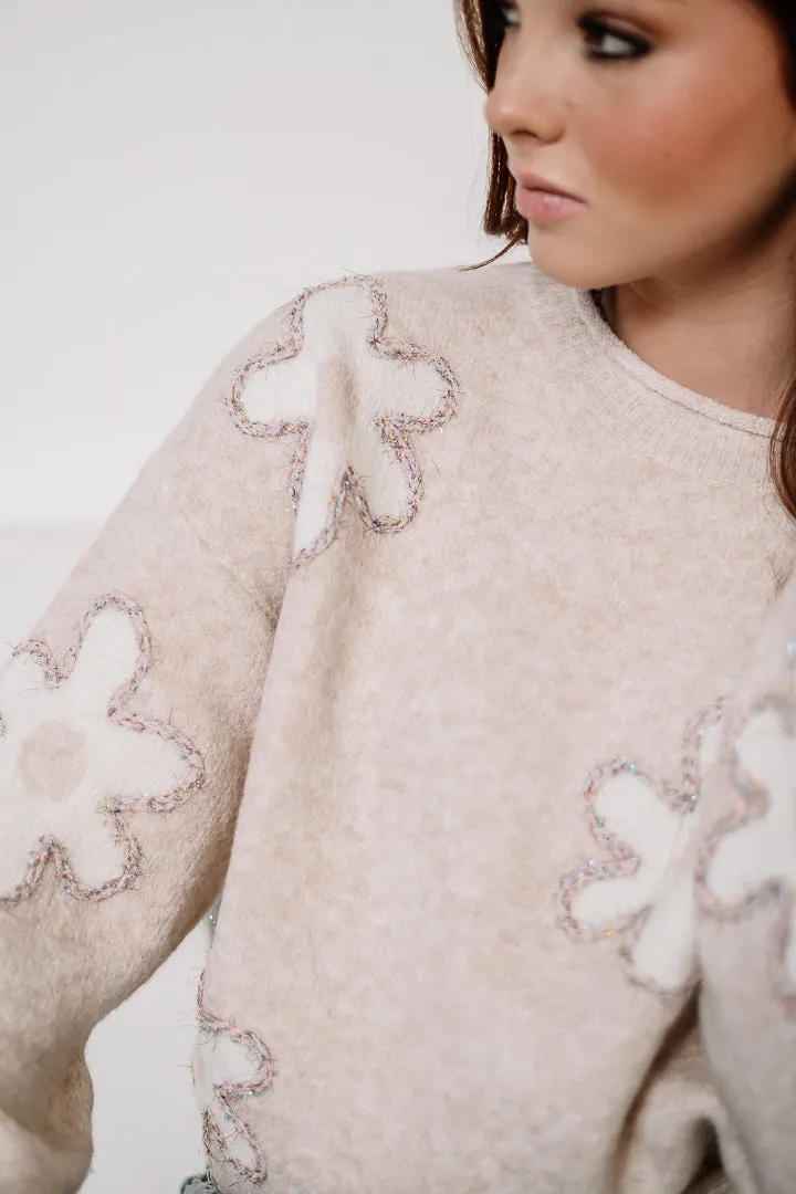 Lurex Edge Flower Sweater