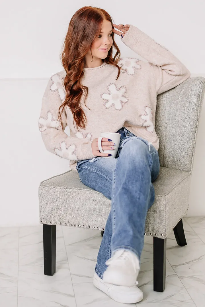 Lurex Edge Flower Sweater