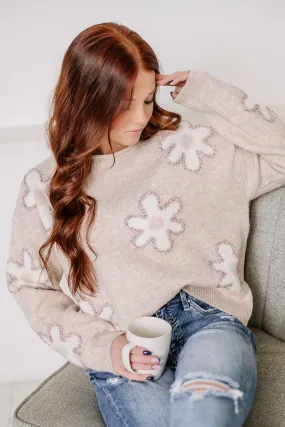 Lurex Edge Flower Sweater