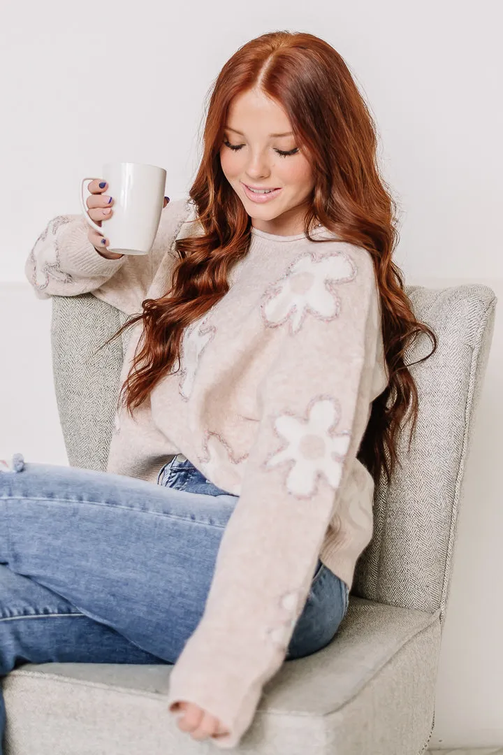 Lurex Edge Flower Sweater